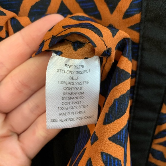 DANIEL RAINN Orange Navy and Black Blouse - Picture 3 of 4